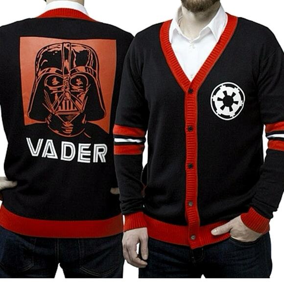Star Wars Darth Vader Black Red Knit Cardigan Sweater Men’s L NWT - Picture 1 of 9